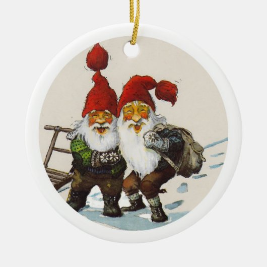 Twee Gnome Friends Keramisch Ornament (Voorkant)