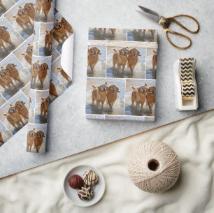 Twee Golden Retrievers die een Stok dragen Cadeaupapier