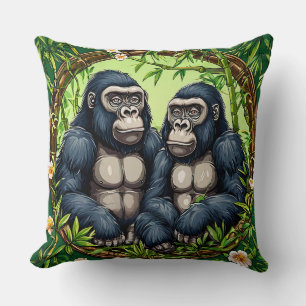Twee gorilla's in een tropische bamboe lijst kussen
