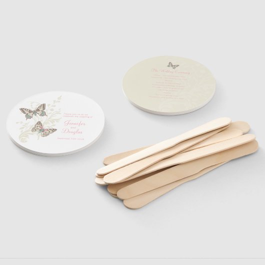 Twee grafische inkten vlinders bruiloft programma handwaaier (Niet-gemonteerd)