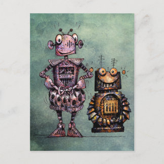 Twee grappige robots. briefkaart