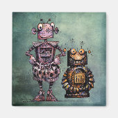Twee Grappige Steampunk Robots! Magneet (Voorkant)