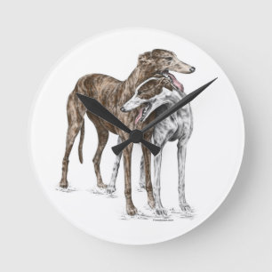 Twee Greyhound Friends Dog Art Ronde Klok