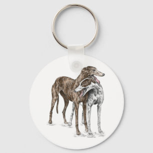 Twee Greyhound Friends Dog Art Sleutelhanger