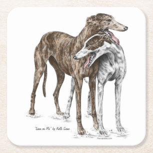Twee Greyhound Friends Dog Art Vierkante Kartonnen Onderzetter