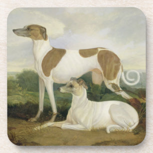 Twee Greyhounds in een Landschap (olie op canvas) Onderzetter