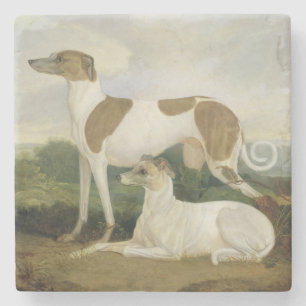 Twee Greyhounds in een Landschap (olie op canvas) Stenen Onderzetter