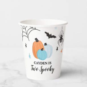 Twee griezelige Halloween blauwe Pompoen Verjaarda Papieren Bekers
