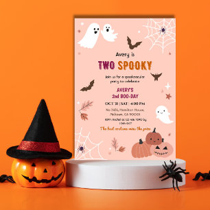 Twee griezelige Halloween verjaardag spook perzik Kaart