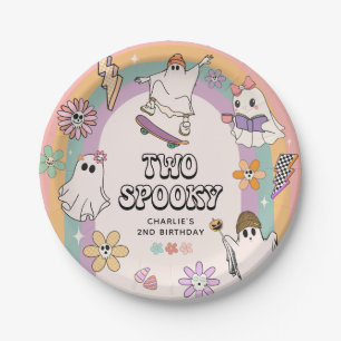 Twee griezelige retro leuke Halloween 2de verjaard Papieren Bordje