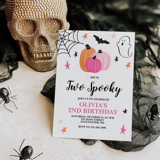 Twee griezelige roze Halloween 2e verjaardagsuitno Kaart