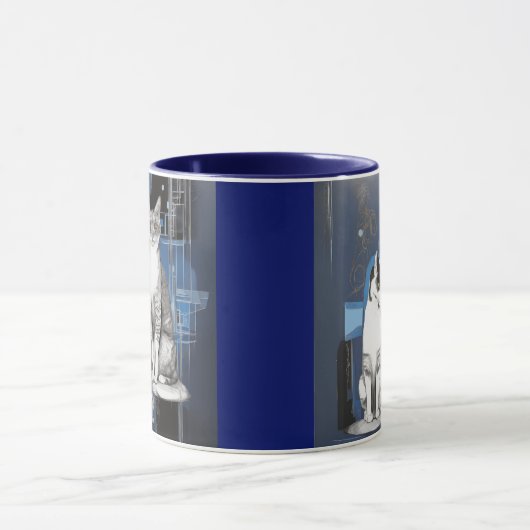 Twee grijze katten op een Abstracte achtergrond Mok (Midden)