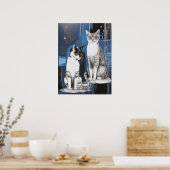 Twee grijze katten op een Abstracte achtergrond Poster (Keuken)