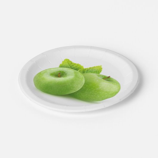 Twee groene appels papieren bordje (Gekanteld)