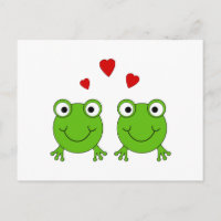 Twee groene kikkers met rood hart.