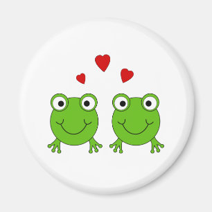 Twee groene kikkers met rood hart. magneet
