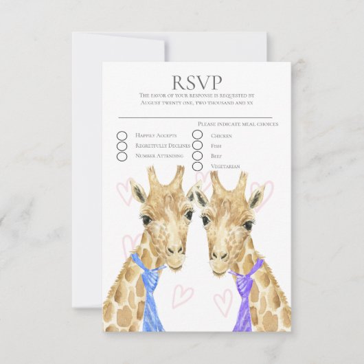 Twee Groom Giraffe Gay Bruiloft RSVP (Voorkant)