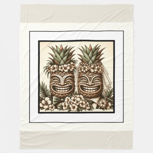 Twee Grooms Gay Ananas Tiki Hoofd Retro Bruiloft Fleece Deken (Voorkant)