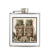 Twee Grooms Gay Ananas Tiki Hoofd Retro Bruiloft Heupfles (Voorkant)