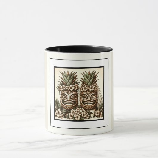 Twee Grooms Gay Ananas Tiki Hoofd Retro Bruiloft Mok (Midden)