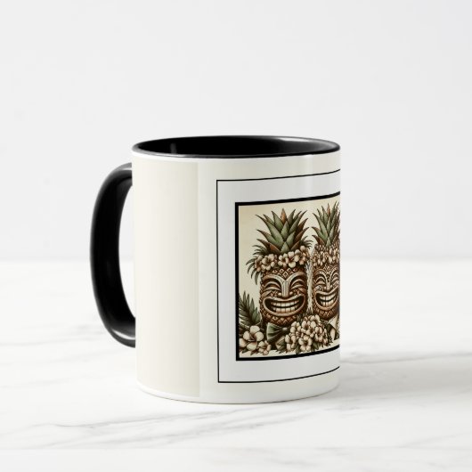 Twee Grooms Gay Ananas Tiki Hoofd Retro Bruiloft Mok (Voorkant links)
