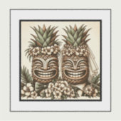 Twee Grooms Gay Ananas Tiki Hoofd Retro Bruiloft Sticker (Voorkant)