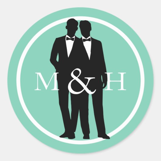 Twee Grooms Gay Wedding Custom Kleur Monogram Ronde Sticker (Voorkant)