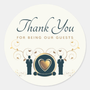 Twee Grooms Mannelijke Bruiloft LGBTQ Cream Blue D Ronde Sticker
