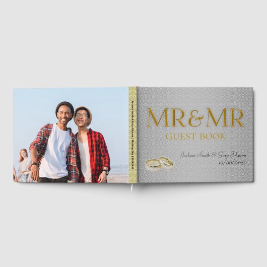 Twee Grooms Trouwdag Mr. & Mr. in Goud en Zilver Gastenboek (Volledig)