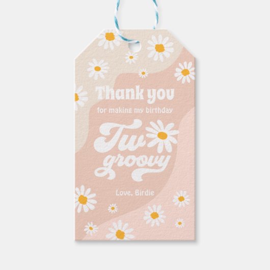 Twee Groovy 2de verjaardag Boho Daisy Favor Cadeaulabel (Voorkant)
