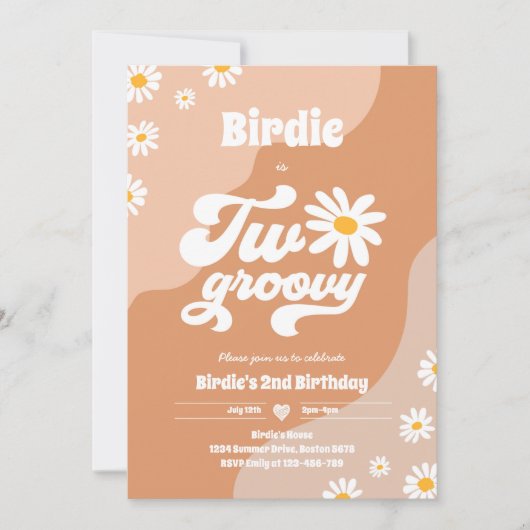 Twee Groovy 2de verjaardag Boho Retro Daisy Kaart (Voorkant)