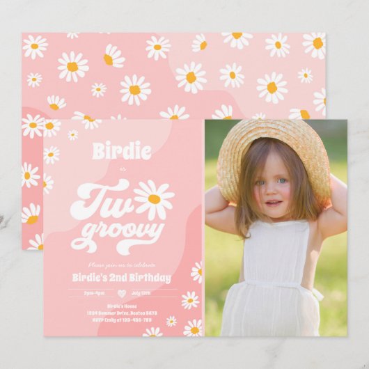 Twee Groovy 2de verjaardag Boho Retro Daisy Kaart (Voorkant / Achterkant)