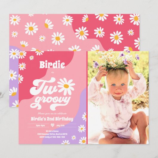 Twee Groovy 2de verjaardag Boho Retro Daisy Kaart (Voorkant / Achterkant)