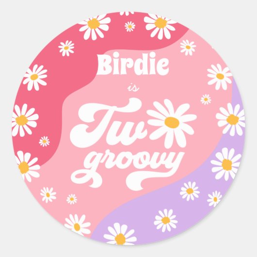 Twee Groovy 2de verjaardag van de Retro Daisy Favo Ronde Sticker (Voorkant)