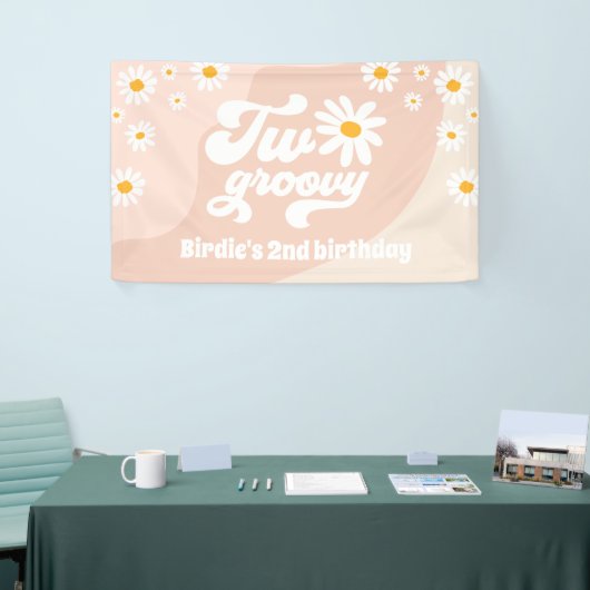 Twee Groovy 2de verjaardag van de Retro Daisy Welk Spandoek (Beurs)