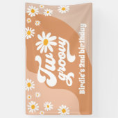 Twee Groovy 2de verjaardag van de Retro Daisy Welk Spandoek (Verticaal)