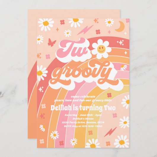 Twee Groovy 2de verjaardag van de Vredesfeest Rain Kaart (Voorkant / Achterkant)