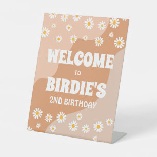 Twee Groovy 2de Verjaardagsfeestje Boho Madeliefje Reclamebord Met Voetstuk