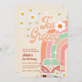 Twee Groovy 2e Verjaardag Roze Daisy Regenboog Van Kaart (Voorkant / Achterkant)