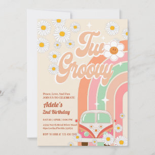 Twee Groovy 2e Verjaardag Roze Daisy Regenboog Van Kaart