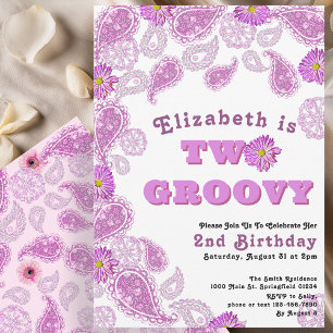 Twee Groovy 2e Verjaardag Roze Paisley en bloemen Kaart