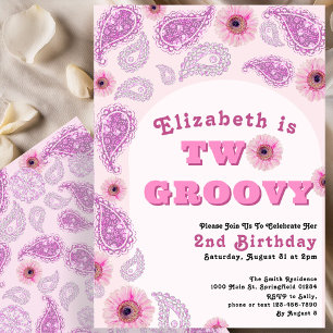 Twee Groovy 2e Verjaardag Roze Paisley Flower Powe Kaart