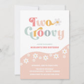 Twee Groovy 2e verjaardag Roze uitnodiging (Voorkant)