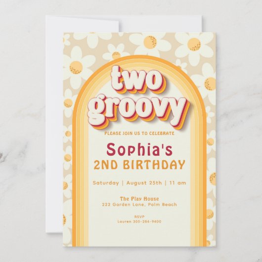 Twee groovy 2e verjaardag uitnodiging | Boho Daisy (Voorkant)