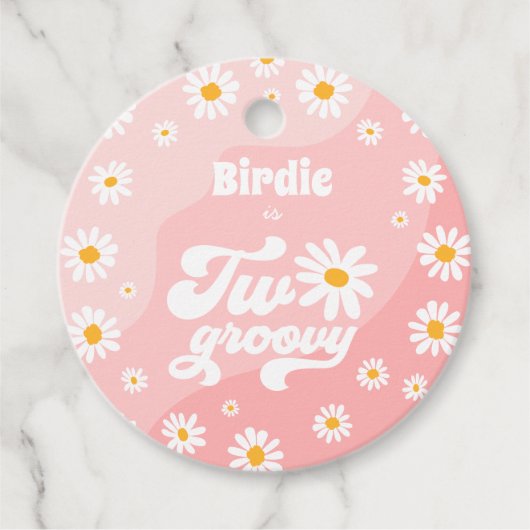 Twee Groovy 2e verjaardag van de Retro Daisy Parti Bedankjes Labels (Voorkant)