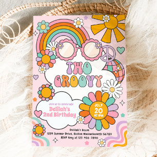 Twee Groovy 70s Flower Power Rainbow Verjaardagsfe Kaart