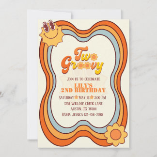Twee Groovy 70s Retro Regenboog Tweede Verjaardag Kaart