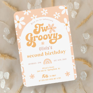 Twee Groovy Boho Arch 2e Verjaardag uitnodiging