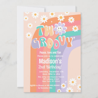 Twee Groovy Boho Daisy 2e verjaardag Uitnodigingen