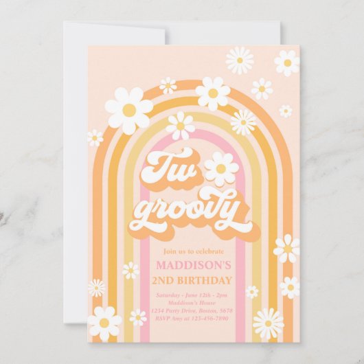 Twee Groovy Boho Daisy Rainbow 2e Birthday Party Kaart (Voorkant)